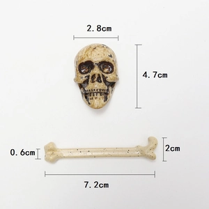 Miniature Halloween skull and bone model set with realistic vintage textures and dimensions