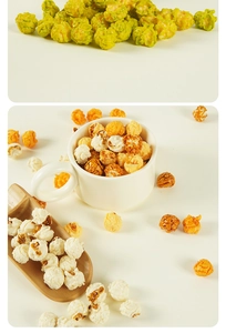 Detalle macro de modelos de palomitas artificiales en taza de cerámica con cuchara