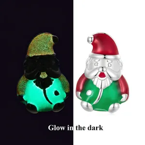 Luminous 925 sterling silver Santa Claus charm with green glow in the dark effect