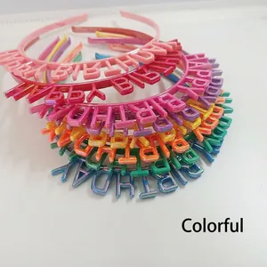 Colorful plastic Happy Birthday headbands with vibrant metallic plating finish