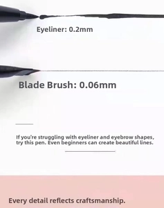 Detail of 0.2mm eyeliner brush and 0.06mm blade brush tips for precise makeup