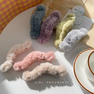 Set of 7 colorful plush shark hair clips in Morandi tones for women's elegant hairstyling