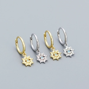 Elegant S925 silver eight-pointed star and evil eye hoop earrings in gold and silver