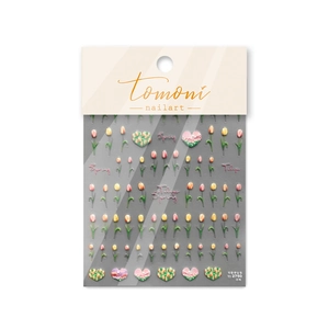 Japanese embossed tulip and heart nail art stickers in soft colors, model TO-2750