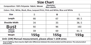 Detailed size chart for long sleeve casual blouse showing measurements for S, M, and L