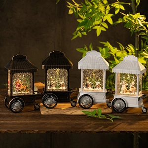 Christmas snow globe cart decorations with Santa, snowman and warm LED lights