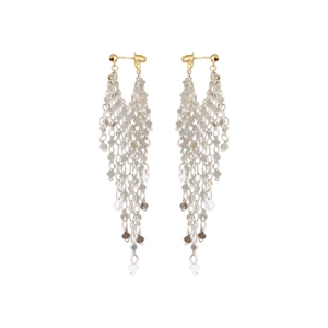 Eleganti orecchini lunghi con nappa argento e perno dorato in stile minimalista