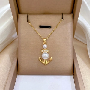 Collana Con Pendente Ad Ancora Nautica Catena In Acciaio Inossidabile Rame Zircone Imitazione Perla Artificial Gioielli Eleganti Per Donne