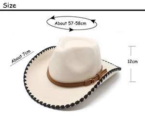 Detailed dimension chart showing size parameters for the off-white western cowboy hat