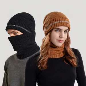 Cappello Berretto a Maglia in Acrilico Caldo Invernale e Sciarpa per Donna Uomo Pile Foderato Antivento Esterno Quotidiano Colore Solido