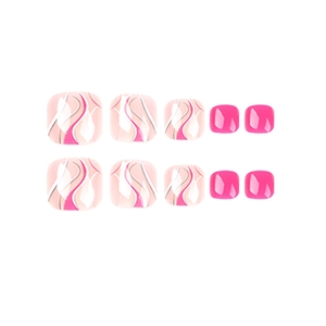 Faux ongles de pieds avec motifs abstraits rose vif et vagues violettes élégantes