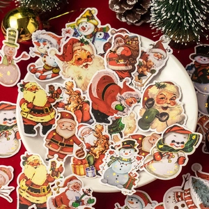 Vintage Christmas Stickers Bronzing Decorative Decals Retro Holiday Paper Materials For DIY Journaling Scrapbooking
