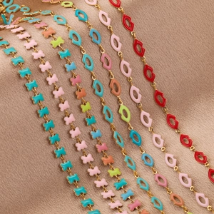 Colorful enamel lip and bone stainless steel chain links for DIY jewelry making