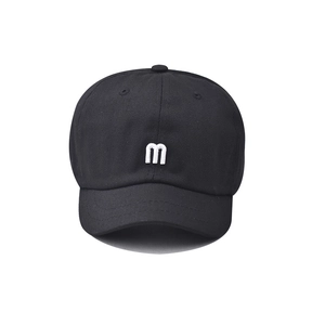 Classic black short brim baseball cap with white letter m embroidery for men and women