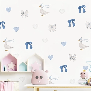 Bohemian Blue Duck Wall Stickers PVC Self-Adhesive Heart Bow Pattern Decals For Kids Room Nursery Home Decorative Wall Art