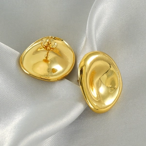 Stud Earrings 18K Gold Plated Stainless Steel Irregular Organic Geometric Water Drop Mirror Polished Retro French Women