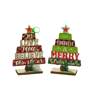 Decorazioni da tavolo a forma di albero di Natale in legno con scritte natalizie