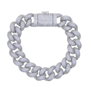 Silver cuban chain bracelet with 15mm bubble links and square buckle on white background