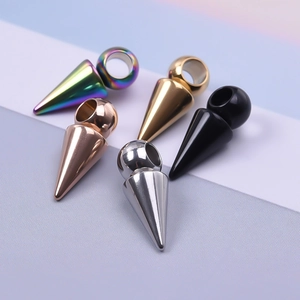Polished stainless steel cone pendants in rainbow, gold, rose gold, silver and black