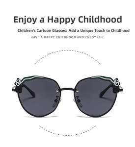 Detail of cute panda bear decoration and green bamboo pattern on kids polarize sunglasses