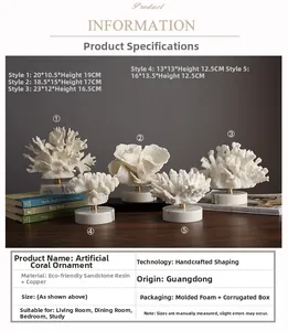 Detailed view of Nordic resin coral ornament featuring marble base and copper accents