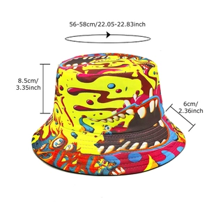 Chapeau bob graffiti avec motif de bouche de monstre, chapeau soleil réversible jaune