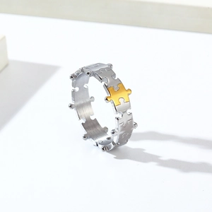Minimalist interlocking puzzle rings in polished silver and gold stainless steel finish