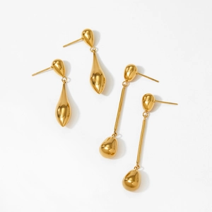 Creative teardrop gold dangling earrings set in polished stainless steel for women