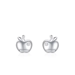 Exquisite S925 sterling silver apple stud earrings with polished finish and zircon inlay