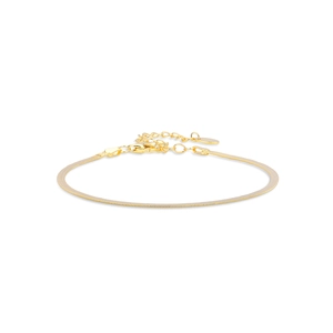 Close-up of gold s925 sterling silver flat snake chain bracelet with extension and clasp