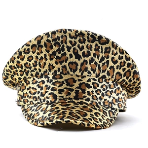 Classic leopard print baker boy hat for women featuring a stylish vintage pattern and short brim