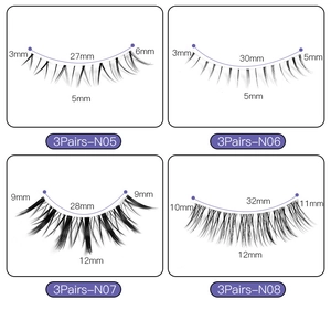 Detailed size specification chart for natural false eyelashes models N05 to N08