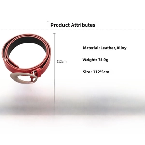 Detail of red leather belt with crocodile texture and dimensions of 112 by 5cm