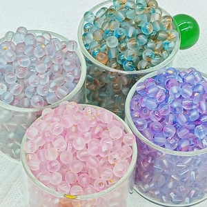 Frosted Glass Round Loose Beads With Gold Foil DIY Jewelry Making Accessories For Bracelets Necklaces Mixed Colors