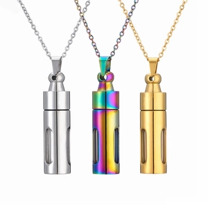 Stainless Steel Perfume Bottle Pendant Necklace Openable Essential Oil Container Memorial Urn Jewelry For Men Women