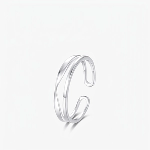 925 Sterling Silver Ring Double Layer Open Adjustable Minimalist Geometric Fashion Jewelry Gift For Women