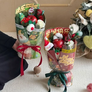 Christmas gift box bouquet with apples and roses for holiday floral decoration