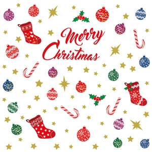 Christmas wall stickers with red stockings, candy canes and Merry Christmas text decor