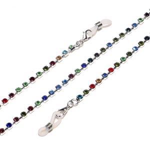 Fashionable anti-slip eyewear chain with colorful rhinestones and silver metal links