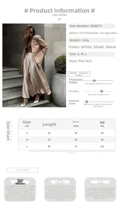 Detailed size guide and fabric specifications for high waist elegant satin maxi skirt