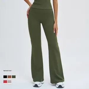 Pantalon de yoga évasé à taille haute en cinq couleurs dont vert olive et noir classique
