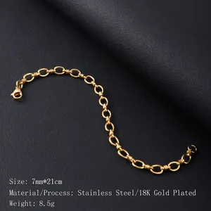 Close-up of 18K gold plated stainless steel chunky chain bracelet on black leather