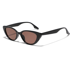 Classic black cat eye sunglasses with brown lenses on white background for women and men