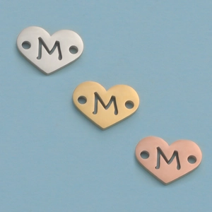 Three 12mm stainless steel heart pendants with hollow M letter in silver gold rose gold