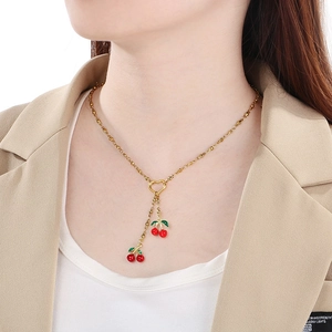 Fruit Pendant Necklace Titanium Steel Gold Plated Cherry Apple Chili Enamel Jewelry For Women Fashion Sweet Style