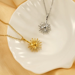 Collier Pendentif Rayon De Soleil Acier Inoxydable 304 Plaqué Or 18K Bijoux Tournesol Chic Minimaliste Pour Femme