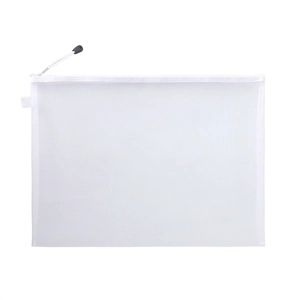 White transparent mesh storage bag with zipper and convenient hanging loop for office