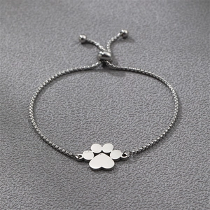 Adjustable stainless steel dragon bone chain bracelet with polished dog paw charm