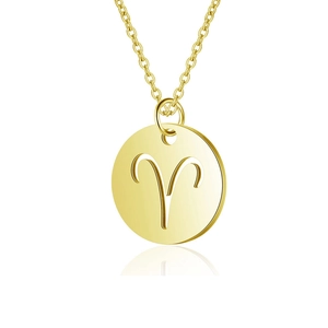 Polished 316L gold plated necklace with cutout Aries zodiac sign round pendant
