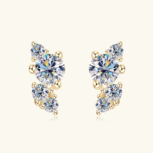 Chic S925 silver moissanite stud earrings in gold with clustered round cut gemstones